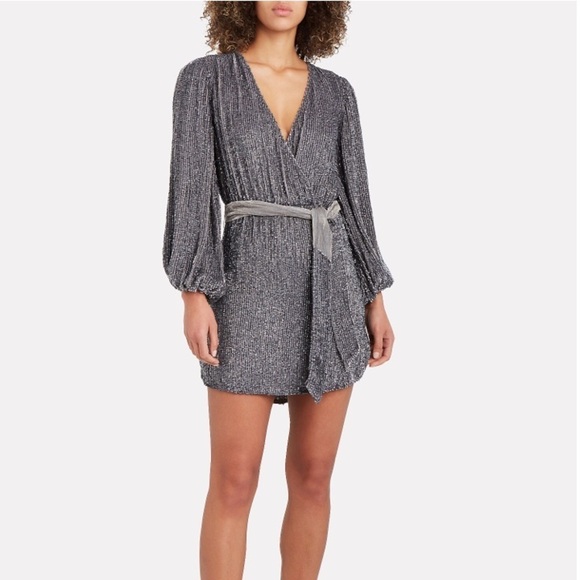 Retrofete dress long sleeve mini silver robe dress Taylor Swift gunmetal new xs - Picture 1 of 11